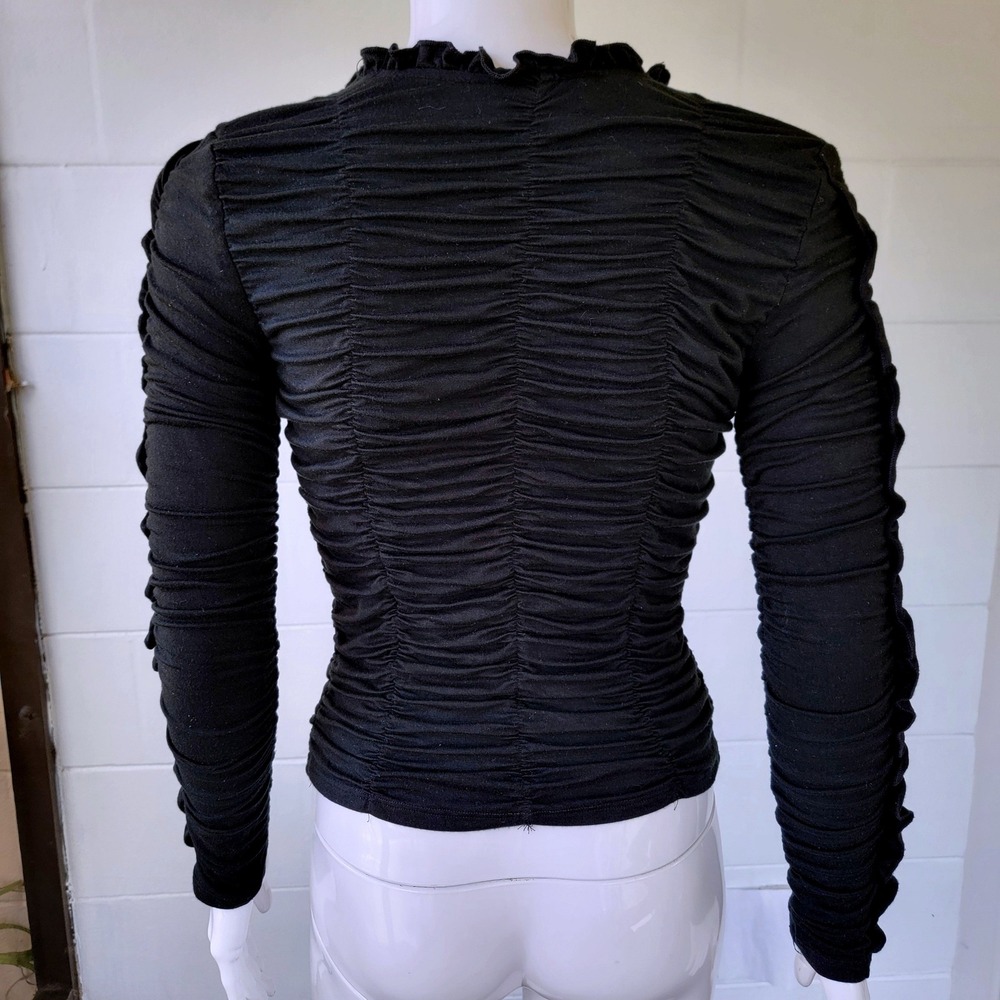 VTG 90s Picasso Ruched Black Top Women M Long Sleeve Y2K Gothic Coquette Grunge - Picture 3 of 10
